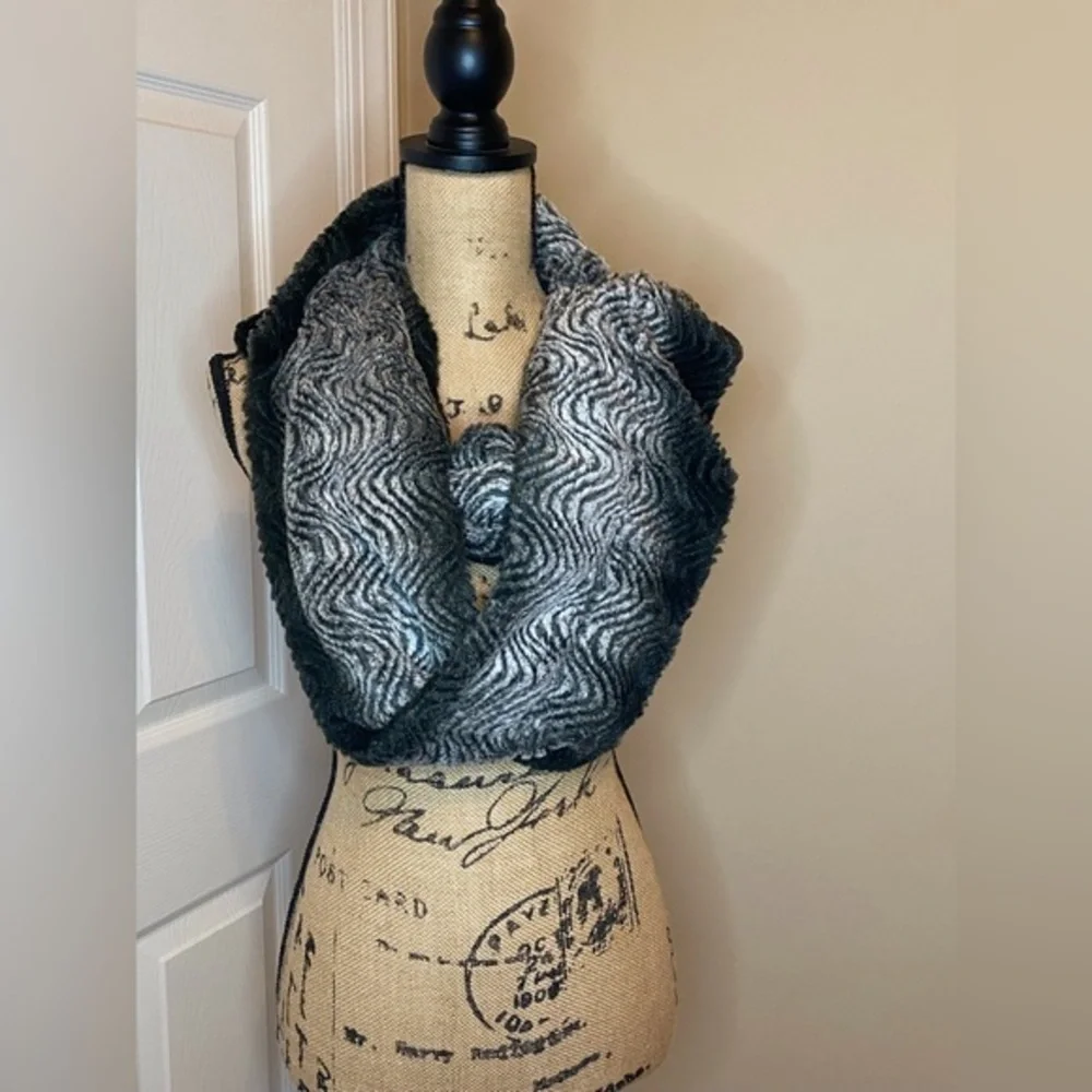 Black Plush Scarf, Fuzzy Warm Winter Scarf, Twisted or Plush Neck Warmer